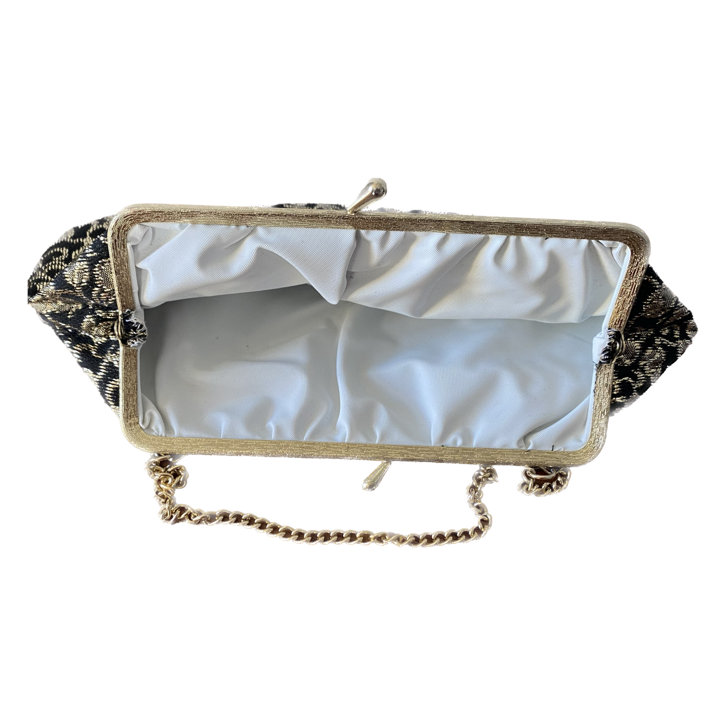 60s black and gold sparkly floral print handbag with matching mini hand mirror. Great gift idea.