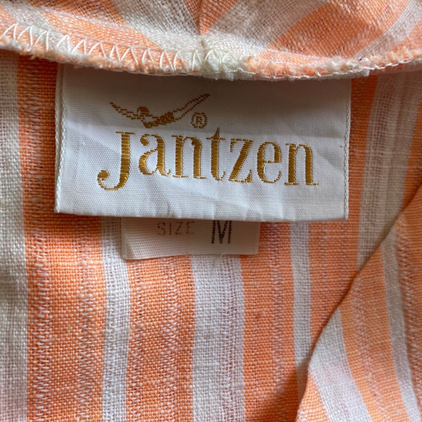 60s Peach and White Striped Linen Smock Top by Jantzen Beachwear. Approx UK size 12-14