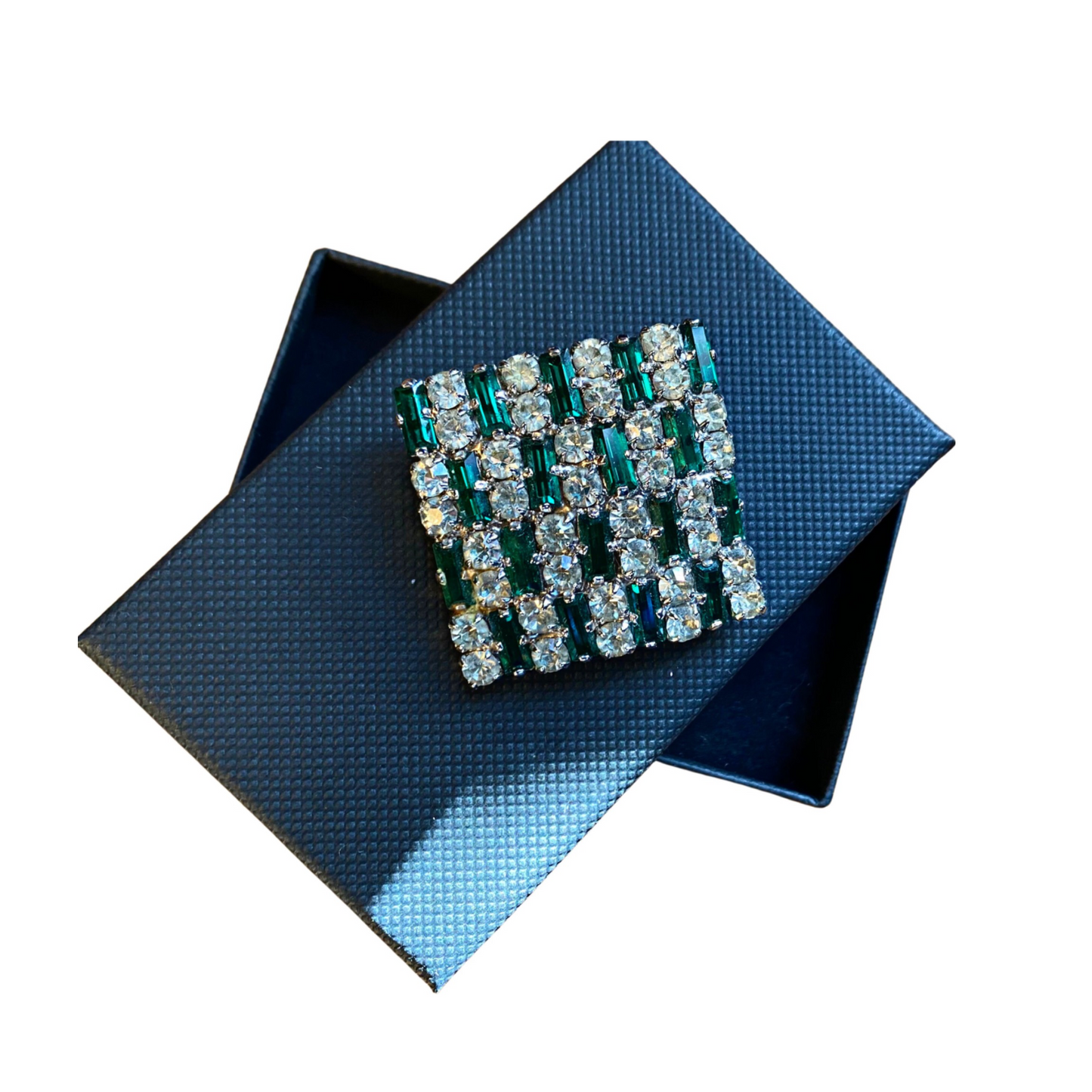 Green and diamanté rectangle-shaped brooch - Timeless accessory for a classic look