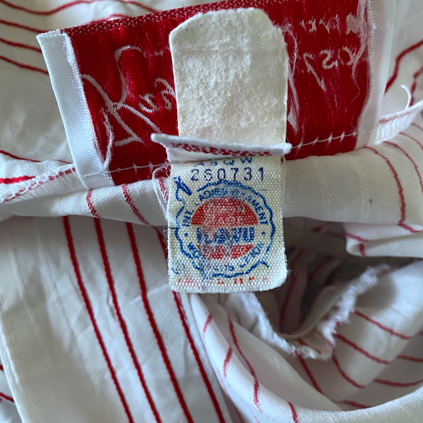 70s /80s white and red striped dress with matching belt by Kay Windsor. Approx UK size 14-16