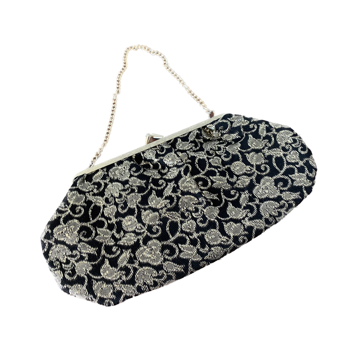 60s black and gold sparkly floral print handbag with matching mini hand mirror. Great gift idea.