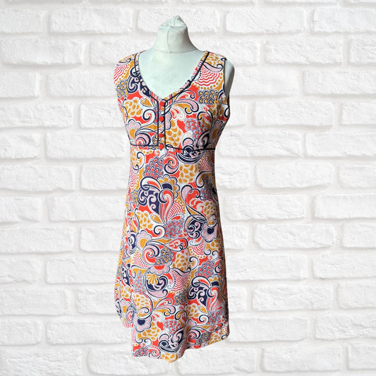 60s Psychedelic Print Summer Cotton Scooter Dress. Approx UK size 10