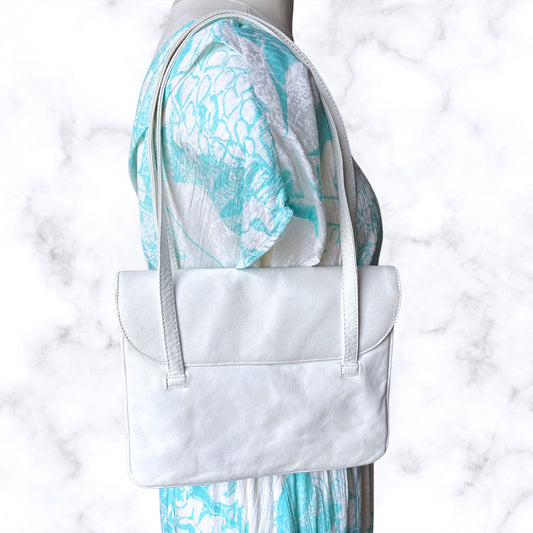 White Leather 80s Vintage Shoulder Bag by Sybilla.  Super Stylish