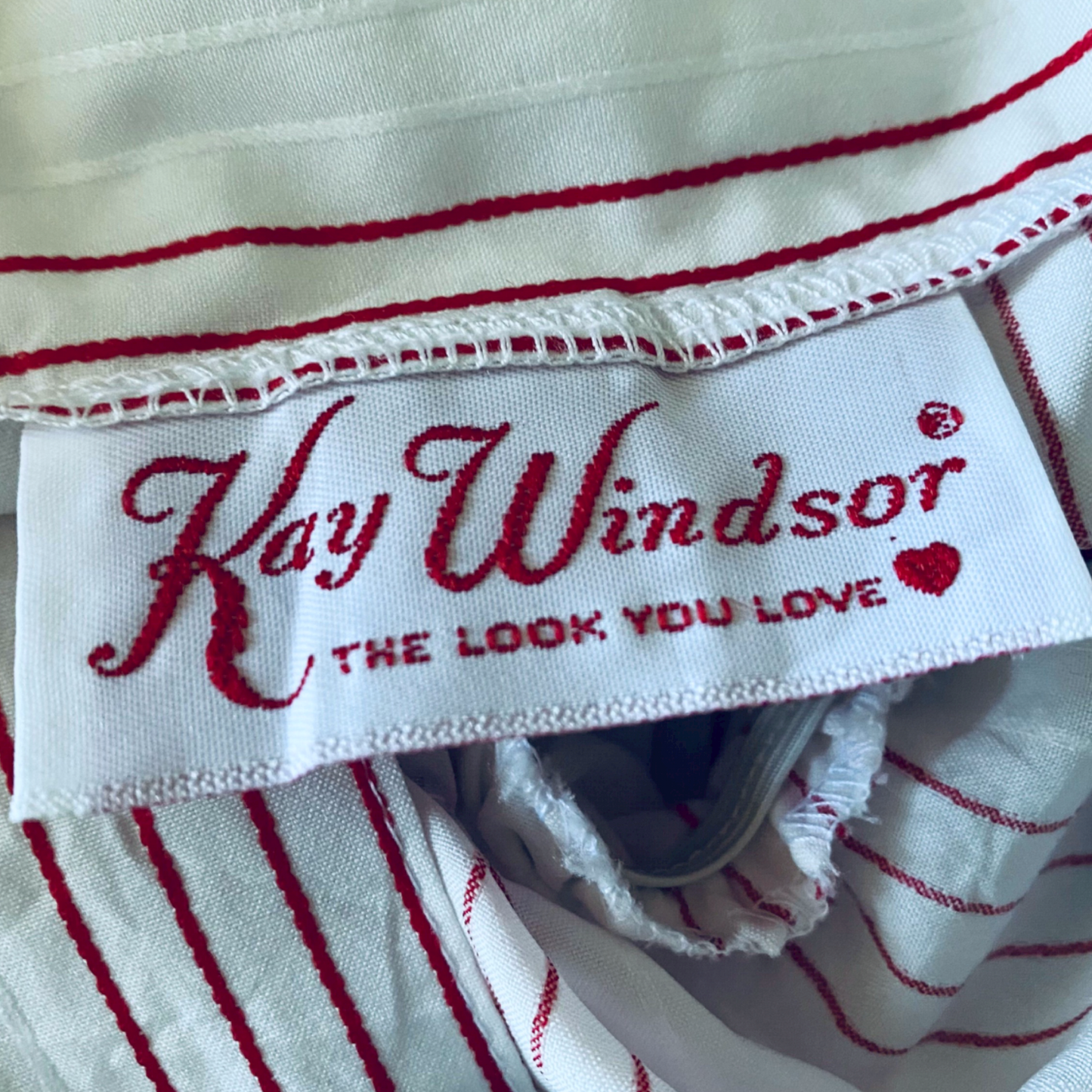 70s /80s white and red striped dress with matching belt by Kay Windsor. Approx UK size 14-16