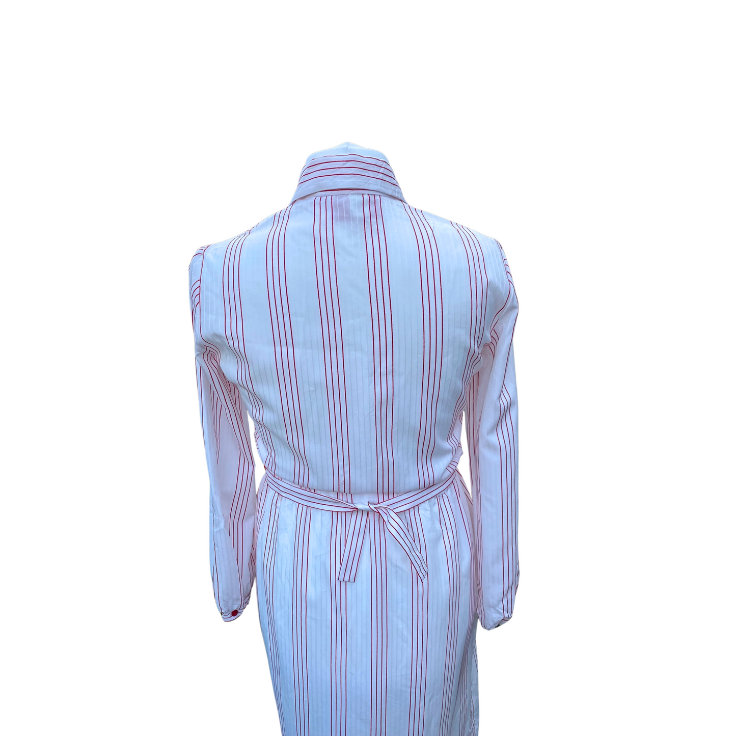 70s /80s white and red striped dress with matching belt by Kay Windsor. Approx UK size 14-16