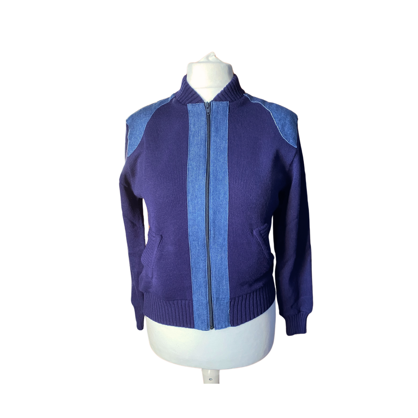 70s zip up bomber jacket style cardigan on female mannequin
