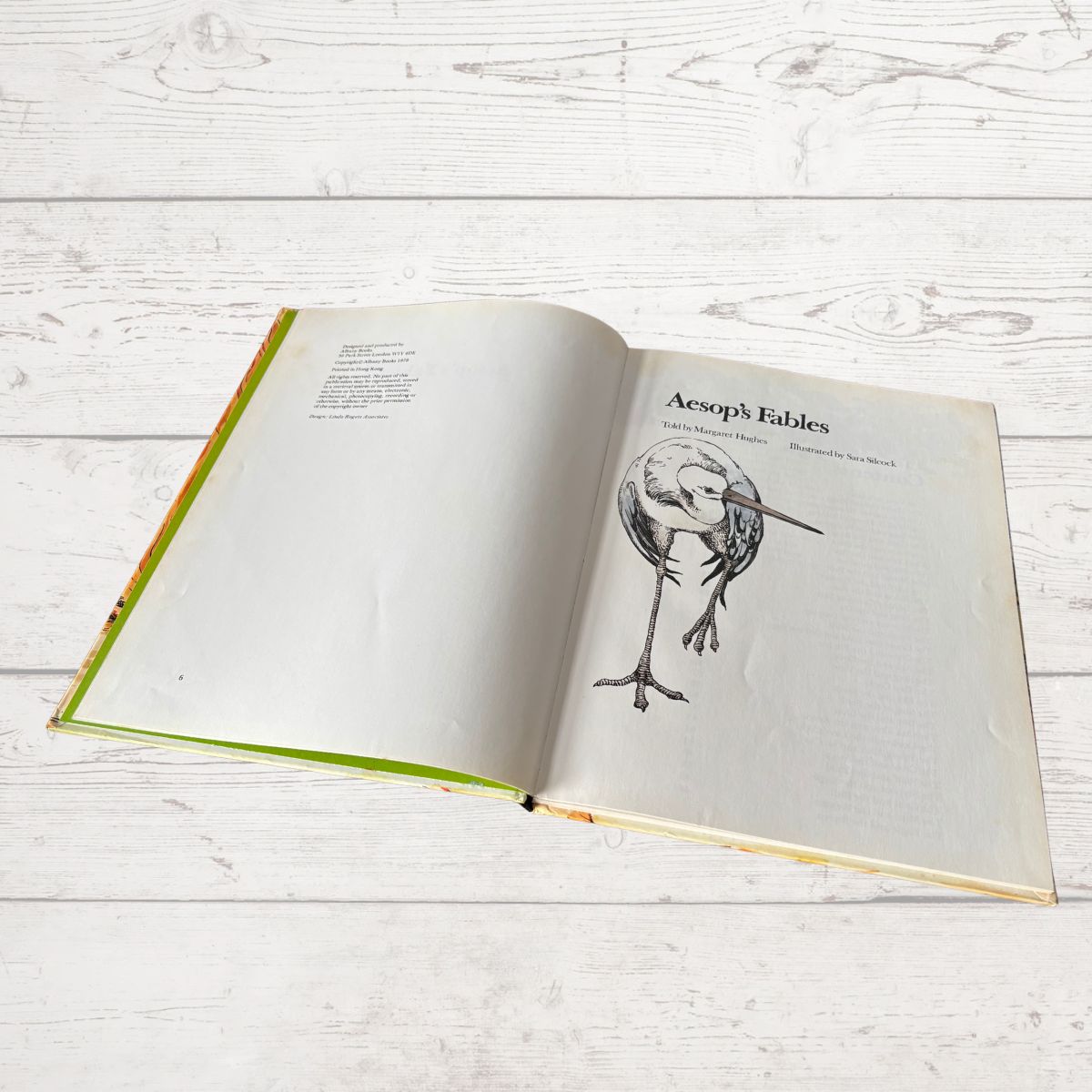 Open book on a wooden surface with illustrations and text