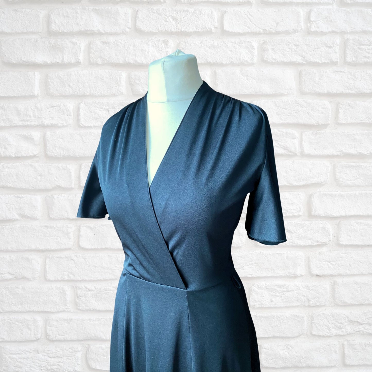 70s Black Maxi Dress with Short Angel Sleeves by Betty Barclay. Approx UK size 10-12