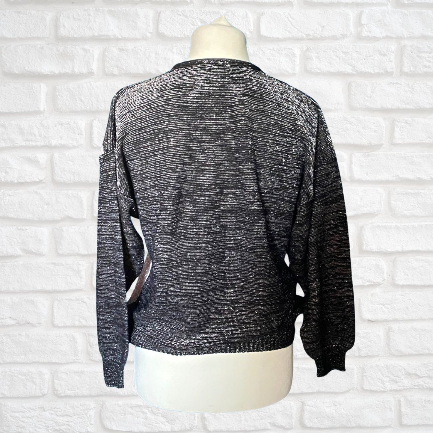 80s Black and Silver Sparkly Star Design Vintage Jumper. Approx UK size 14-18.
