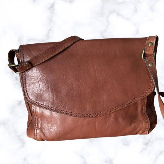 Large Brown Leather Vintage Shoulder/Crossbody Bag with Adjustable Strap