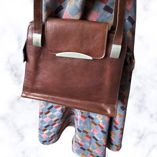 Dark Brown Leather Vintage Shoulder Bag by Icci. Stylish and Secure