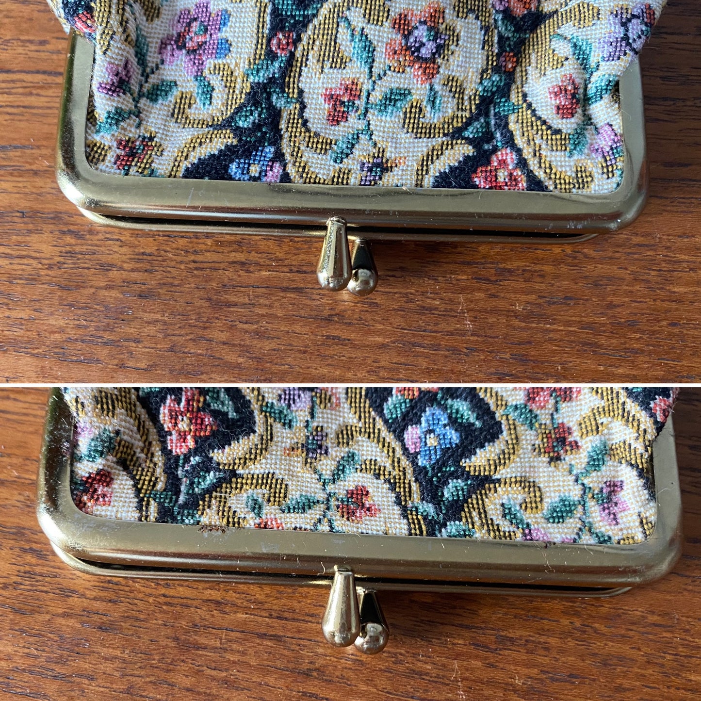 Gold clip frame cottage core style floral vintage purse