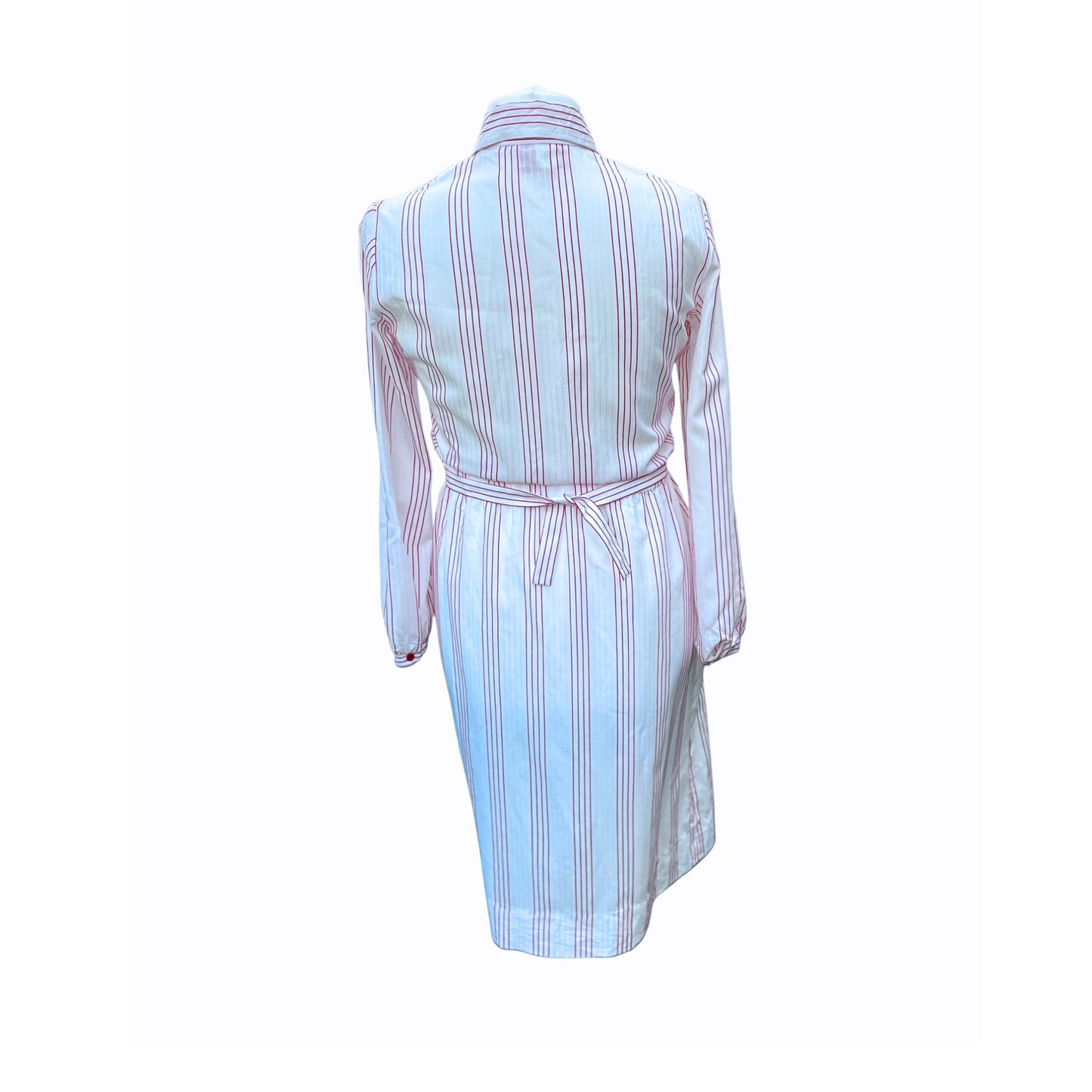 70s /80s white and red striped dress with matching belt by Kay Windsor. Approx UK size 14-16