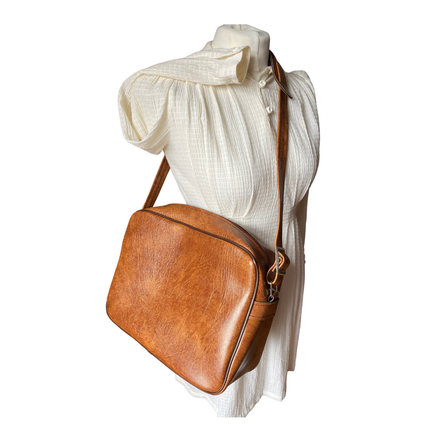 70s brown vinyl zip up overnight/ cabin bag