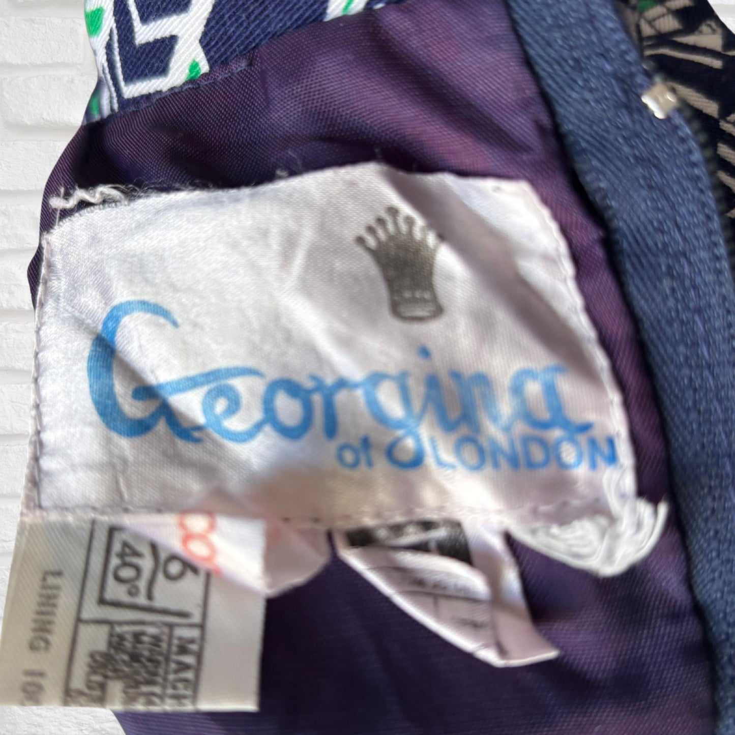 60s/70s Navy Blue Geometric Print A-Line Mini Dress. Approx UK size 10-12