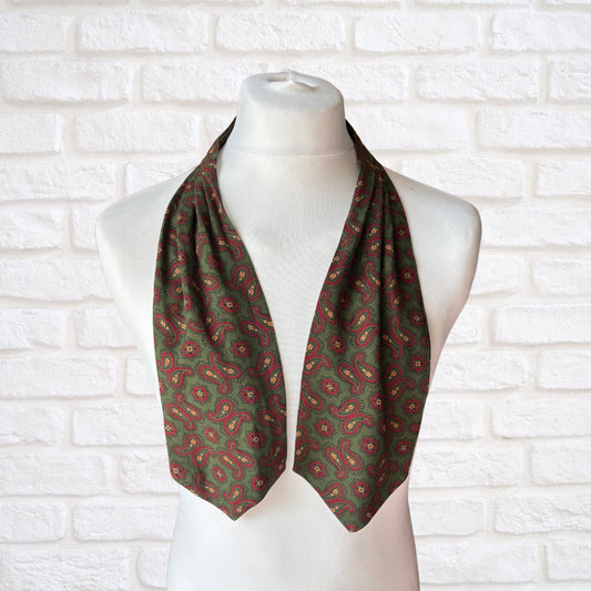 60s Mod Style Green,Red, Black and Yellow Paisley Print Vintage Tootal Cravat