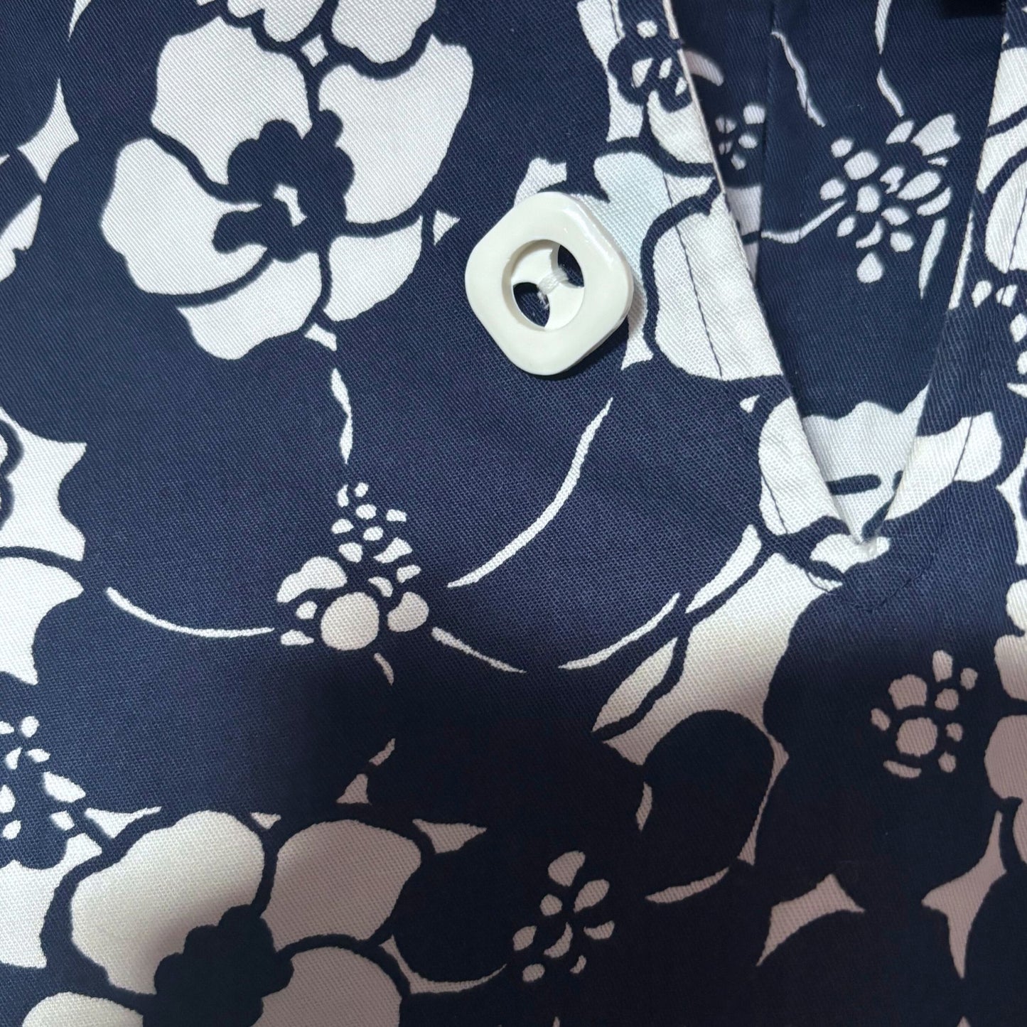 Navy Blue and White Floral Cotton 60s Mini Dress by St. Michael. Approx UK size  10- 12