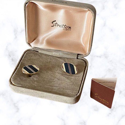 Stunning Blue,Red and Cream Oval Vintage Cufflinks in the Original Box - Perfect Gift Idea