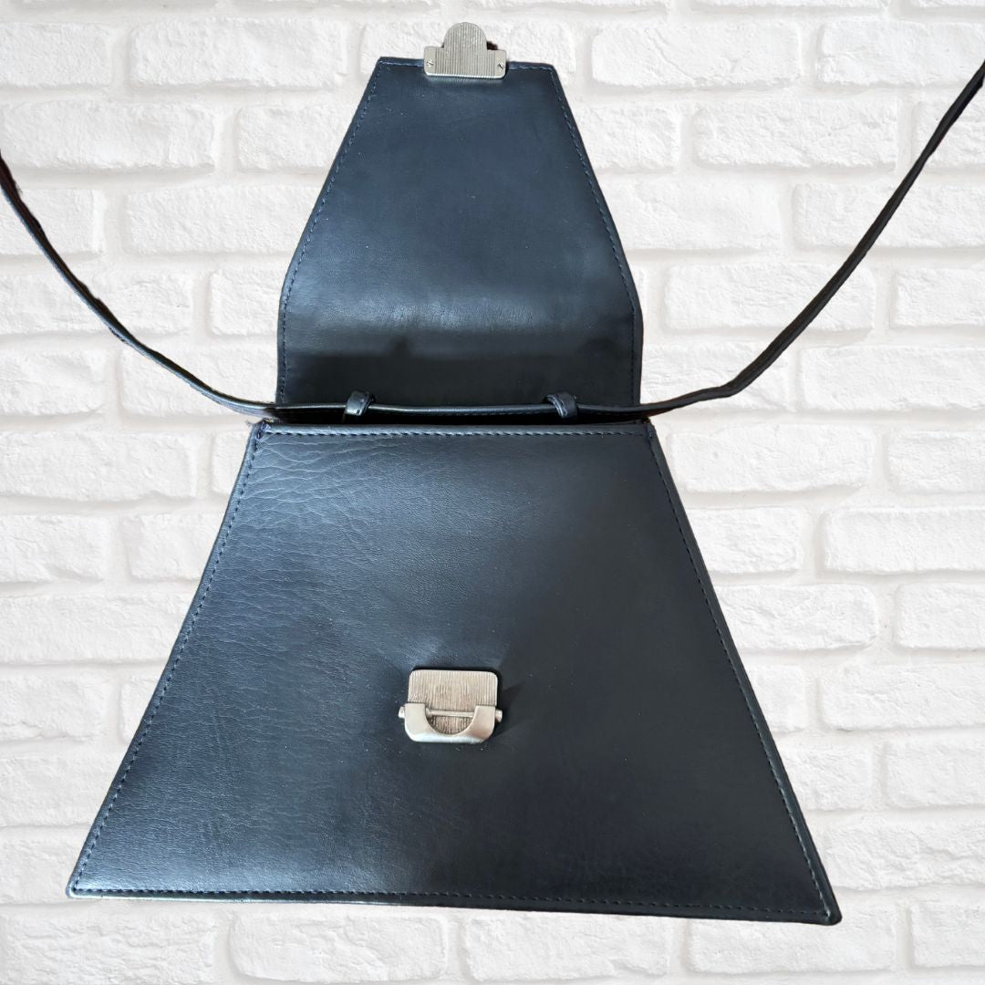 Vintage 60s Mod Style Navy Blue Triangle Cross Body Bag with Adjustable Shoulder Strap