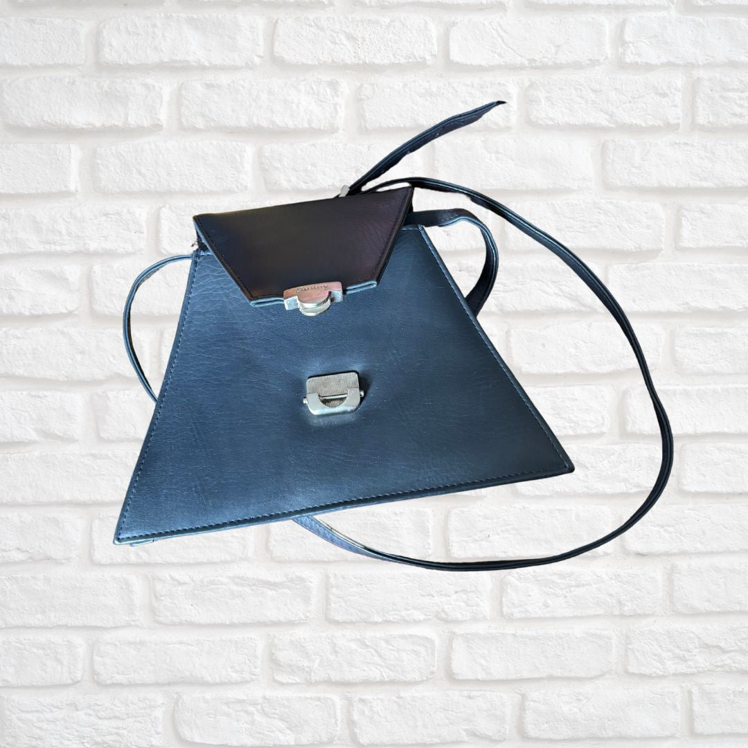 Vintage 60s Mod Style Navy Blue Triangle Cross Body Bag with Adjustable Shoulder Strap