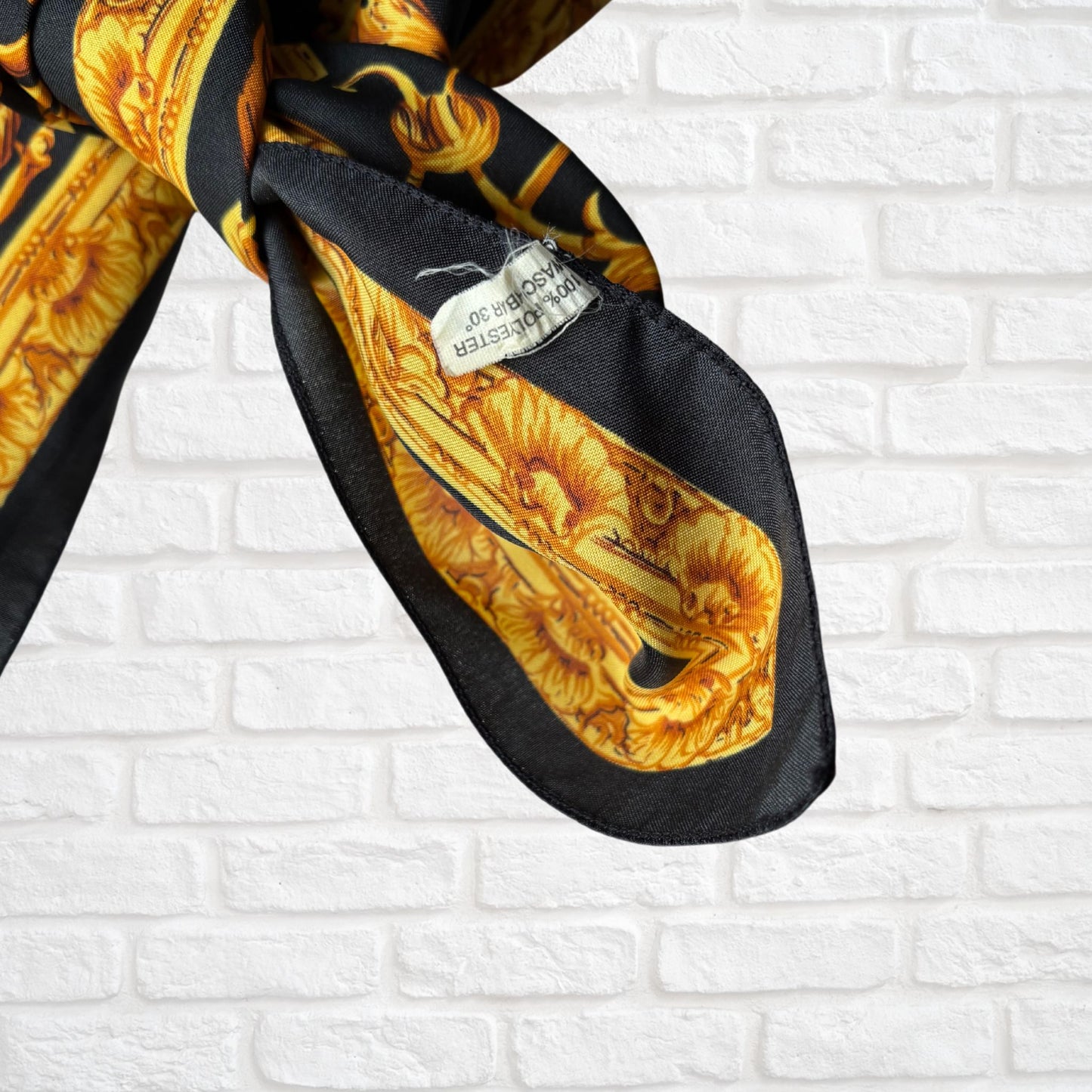 Black and Gold Baroque Style Large Square Vintage Scarf. Great Gift idea.