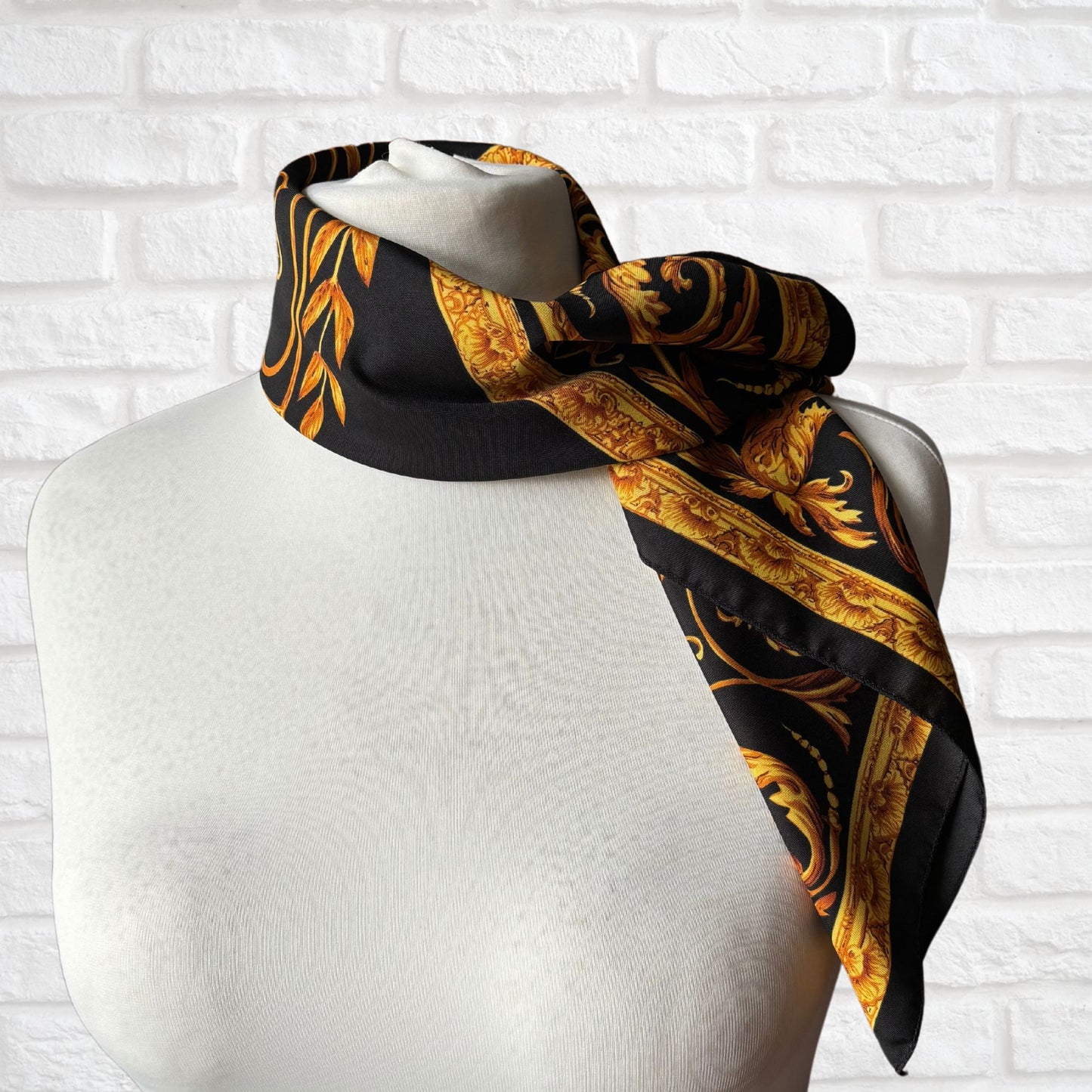 Black and Gold Baroque Style Large Square Vintage Scarf. Great Gift idea.