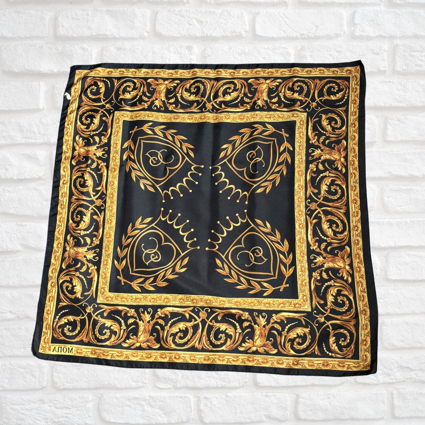 Black and Gold Baroque Style Large Square Vintage Scarf. Great Gift idea.