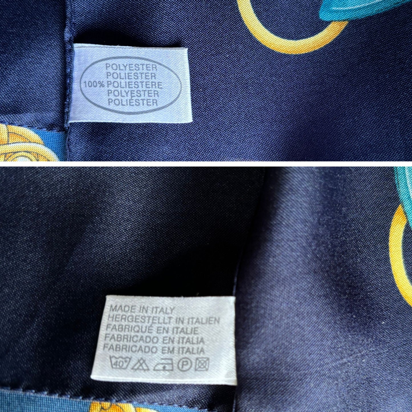 Blue and Gold Equestrian Style Large Square Vintage Scarf. Great Gift idea