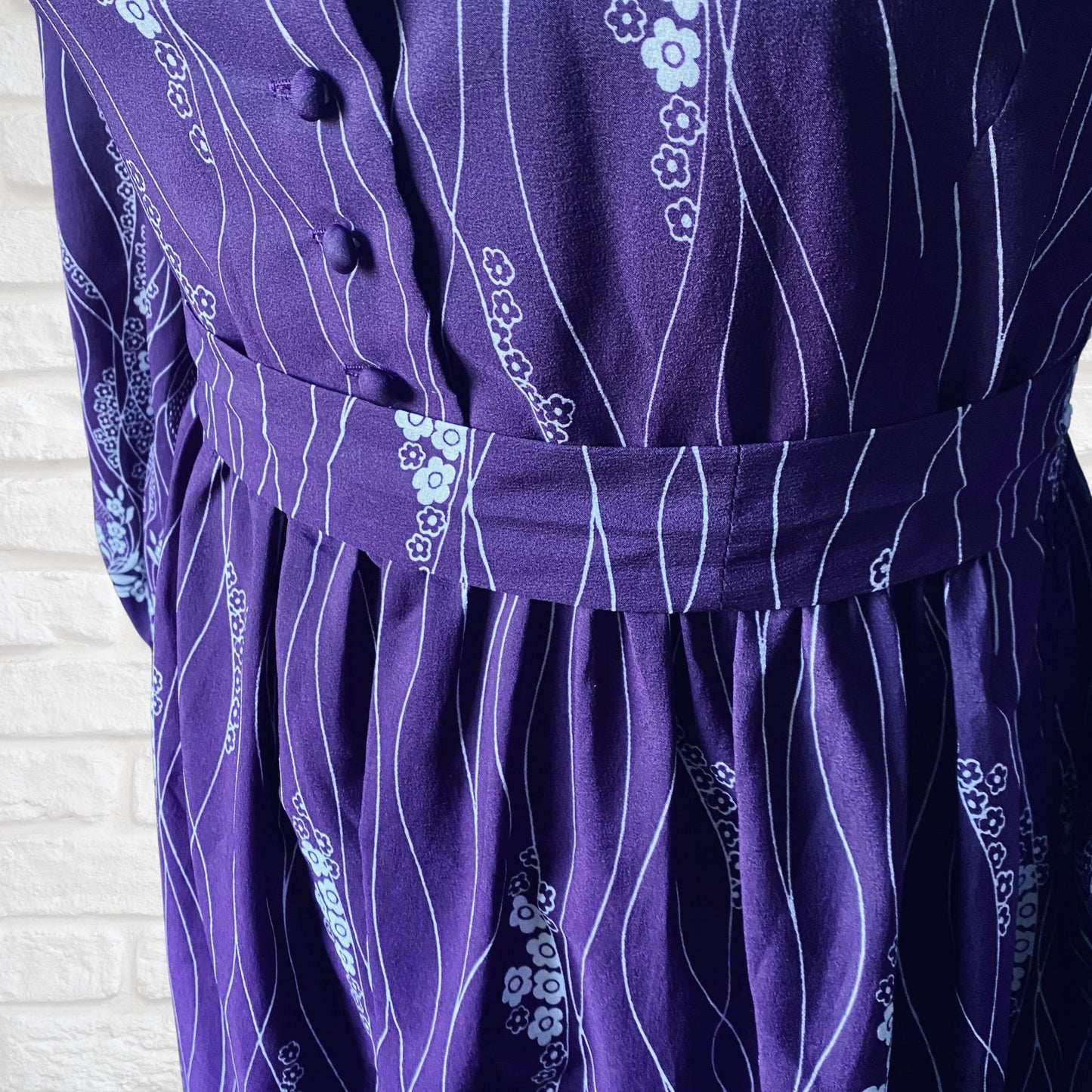 70s purple maxi with white floral print. Approx U.K size 14 -16
