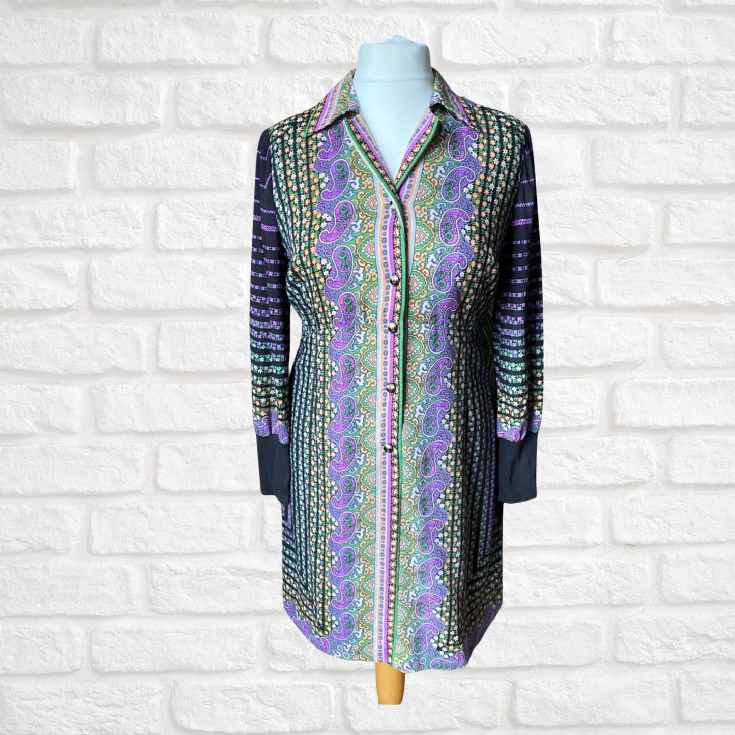 70s long purple paisley floral shirt waister dress . Approx U.K size 12