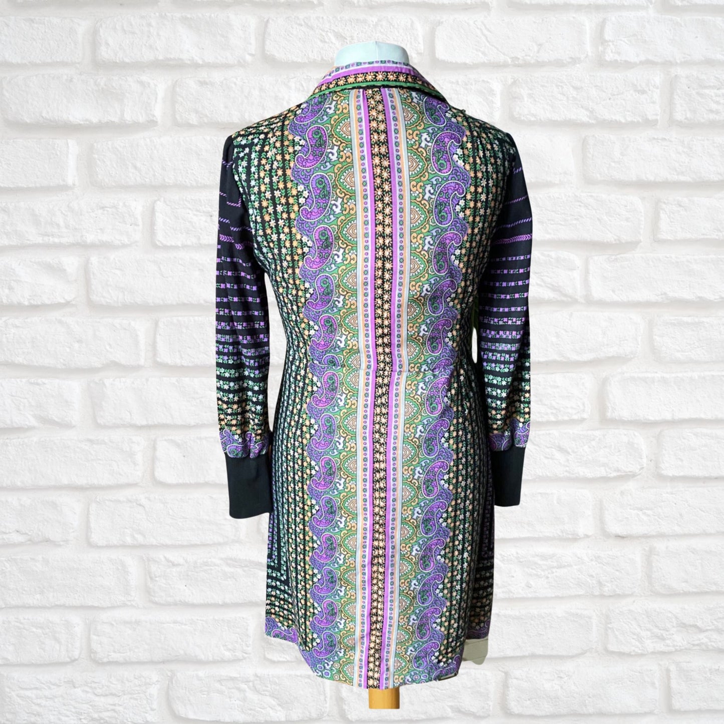 70s long purple paisley floral shirt waister dress . Approx U.K size 12