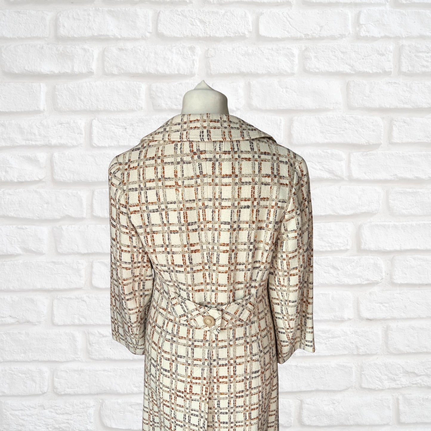 Vintage 60s/70s Cream and Copper Wool Blend Checked Vintage Coat Approx UK size 12-14