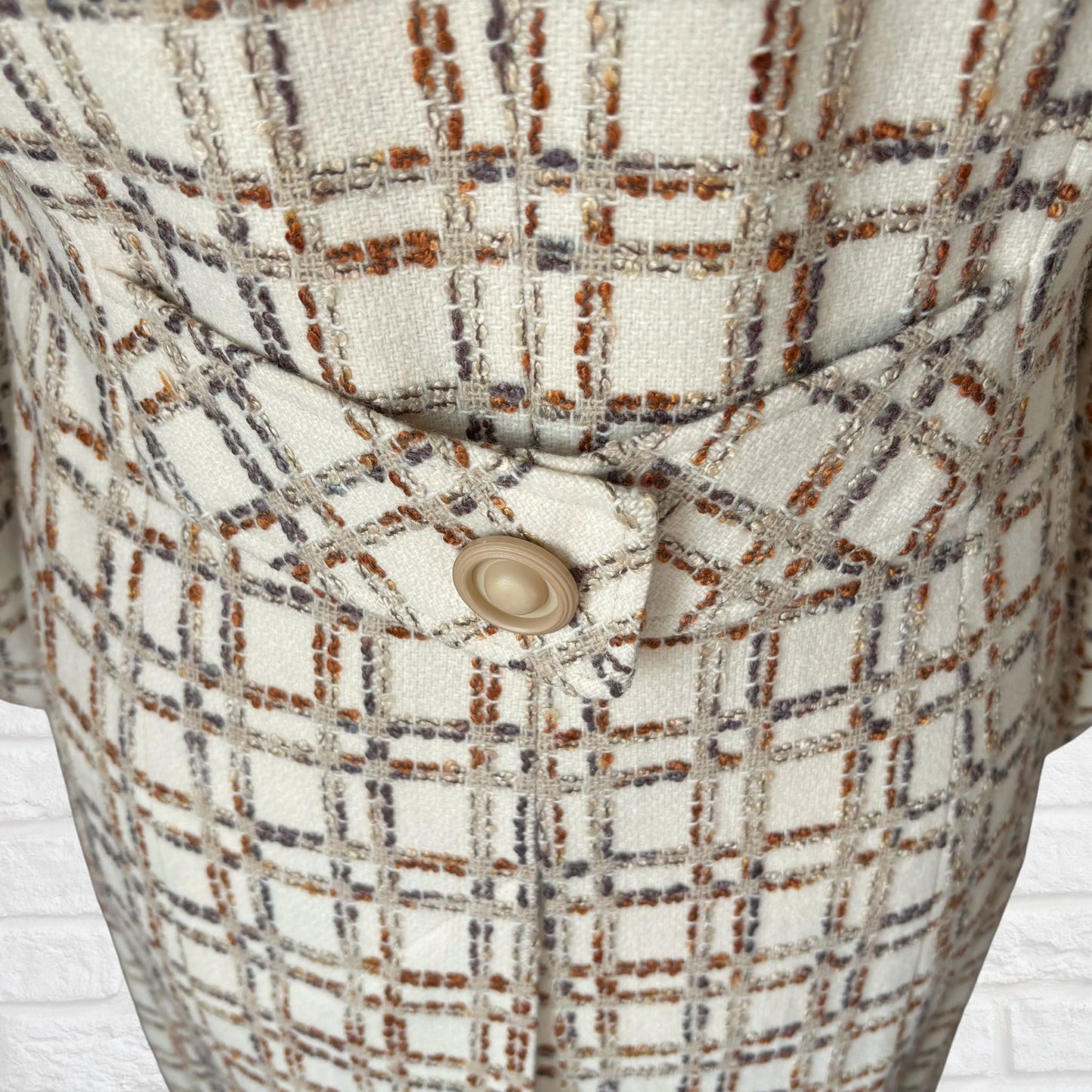 Vintage 60s/70s Cream and Copper Wool Blend Checked Vintage Coat Approx UK size 12-14