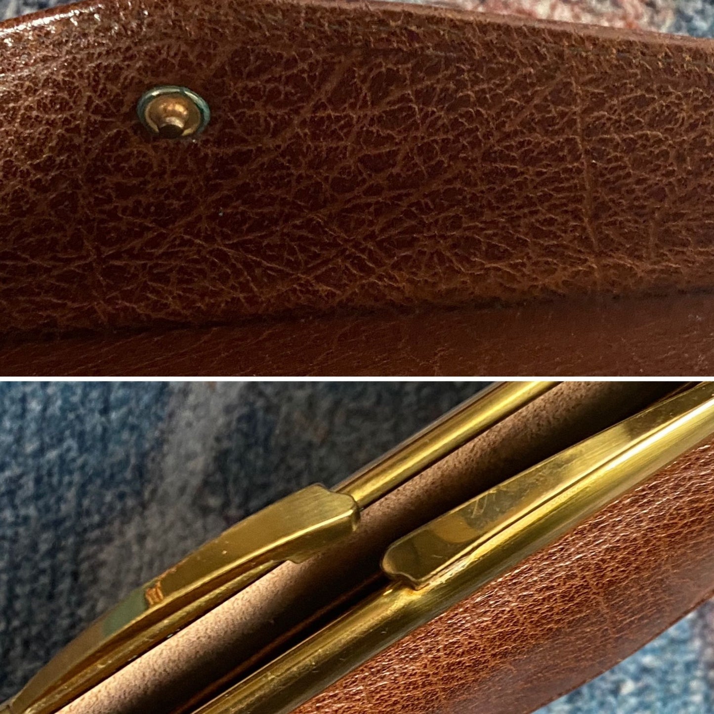 Vintage 1960s Brown Leather  Clasp Top Purse/Wallet - Elegant and Practical