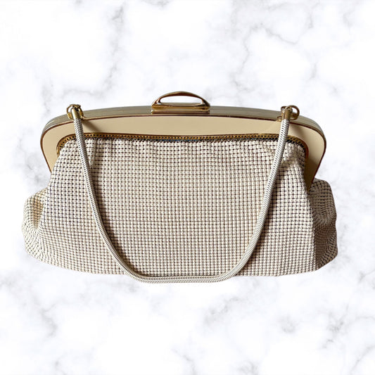 Vintage 1960s Cream Glomesh Evening Bag with Snake Strap - Made in Australia