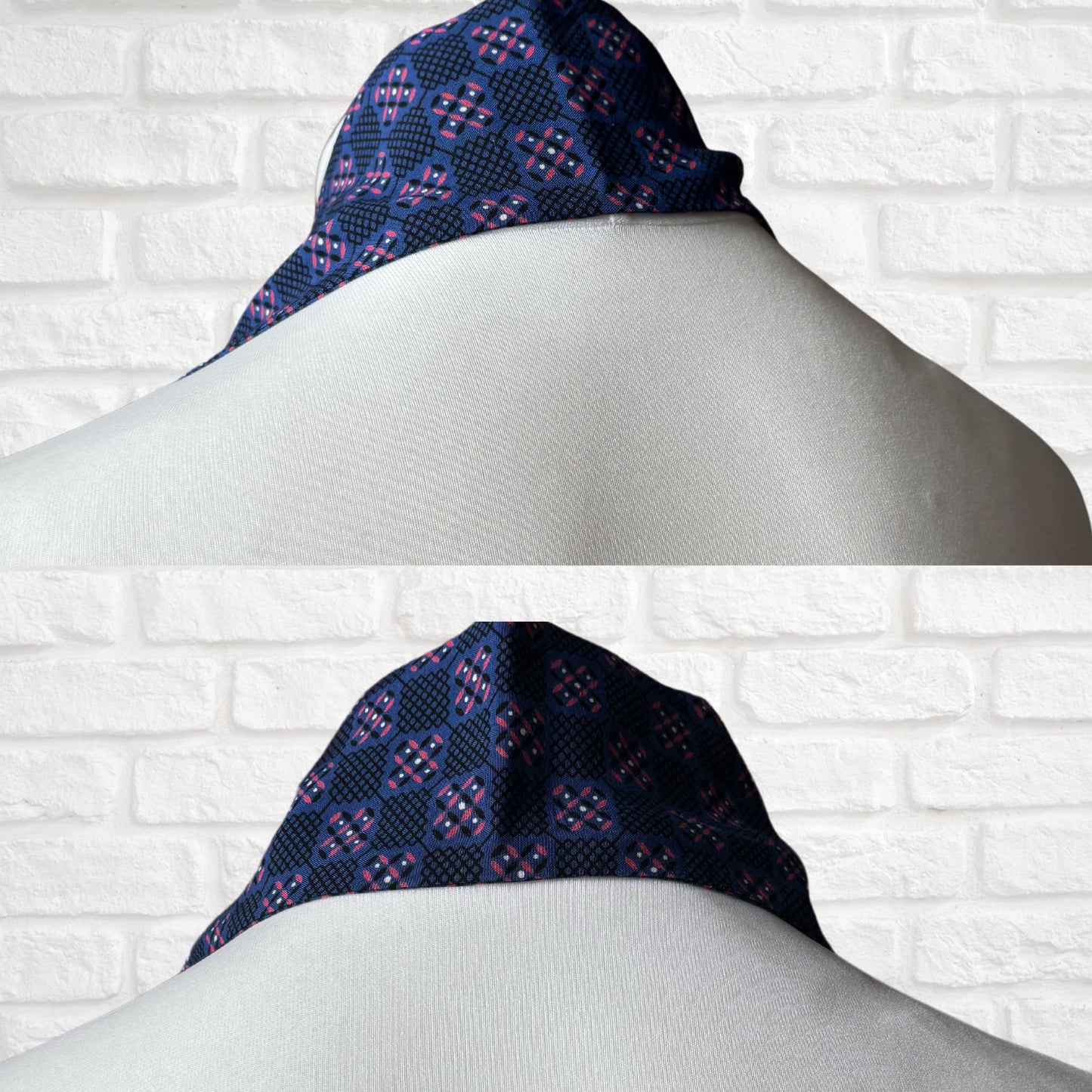 60s mod style blue, black, white and red geometric print vintage cravat