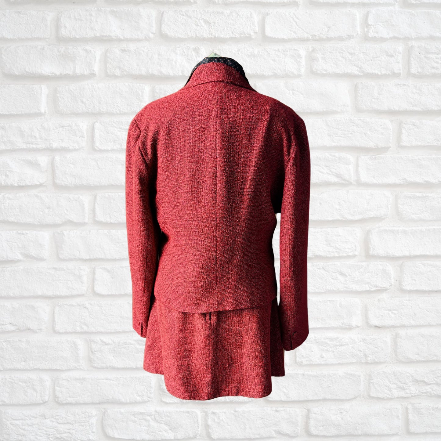 Vintage 90s Red and Black Textured Mini Skirt Suit. Approx UK size 8-10