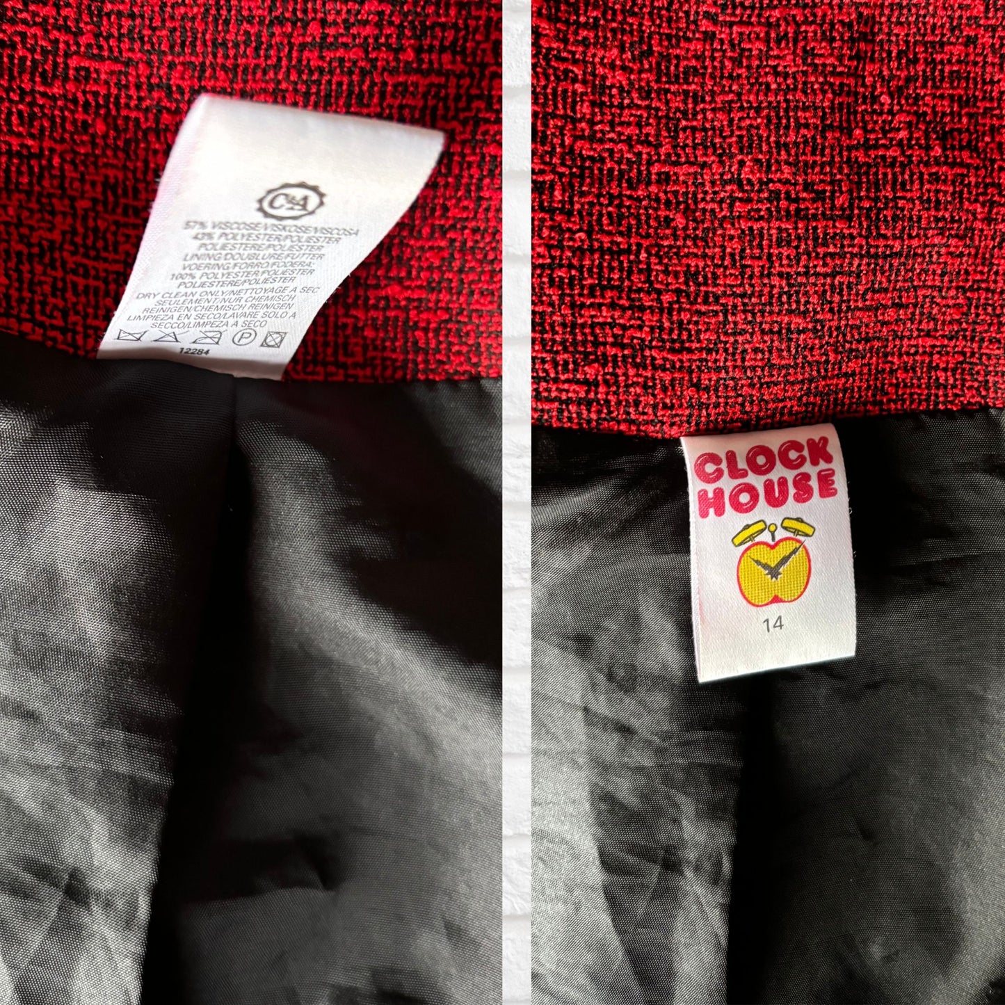 Vintage 90s Red and Black Textured Mini Skirt Suit. Approx UK size 8-10