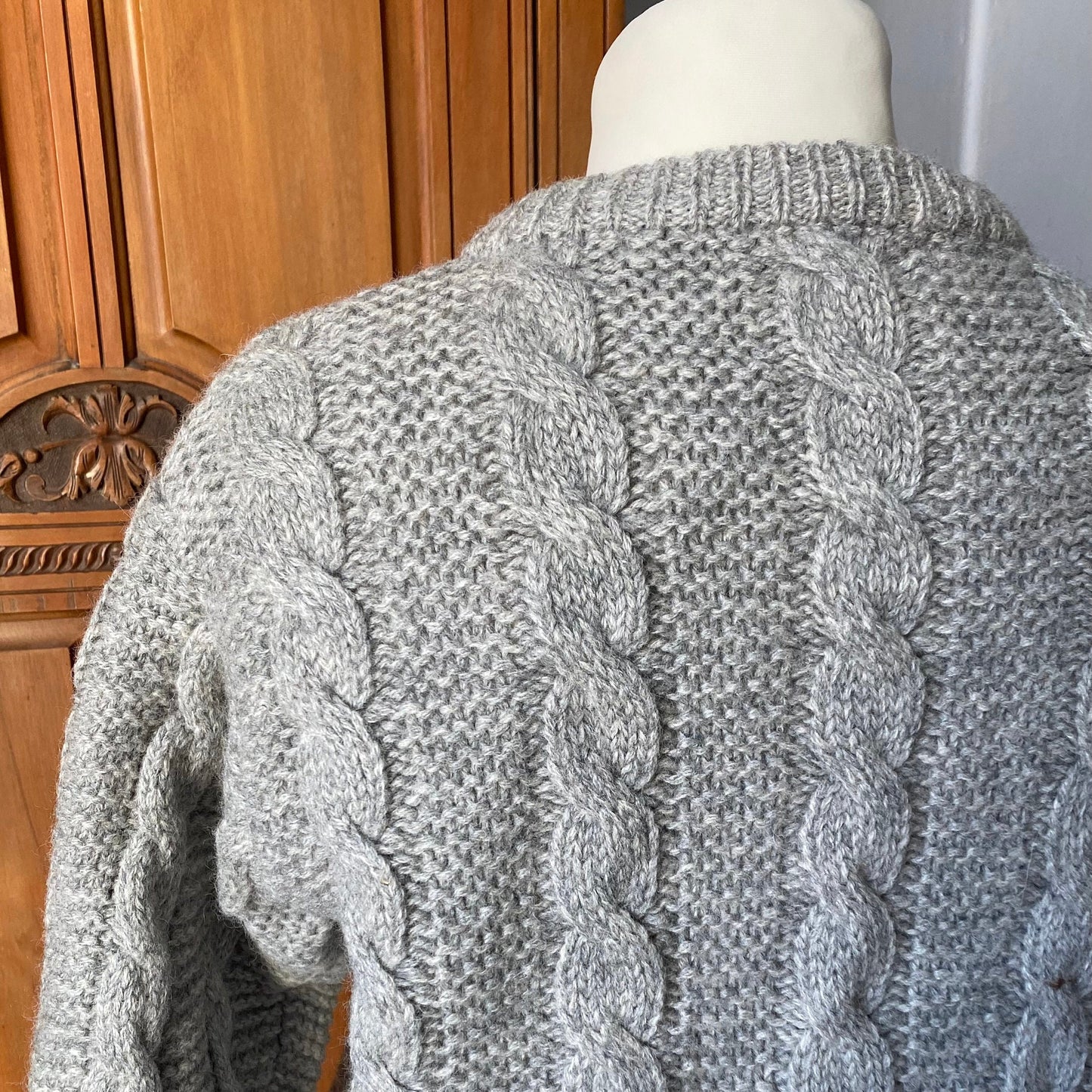 Vintage grey chunky knit wool cardigan with silver coin buttons. Approx UK size 10 -16