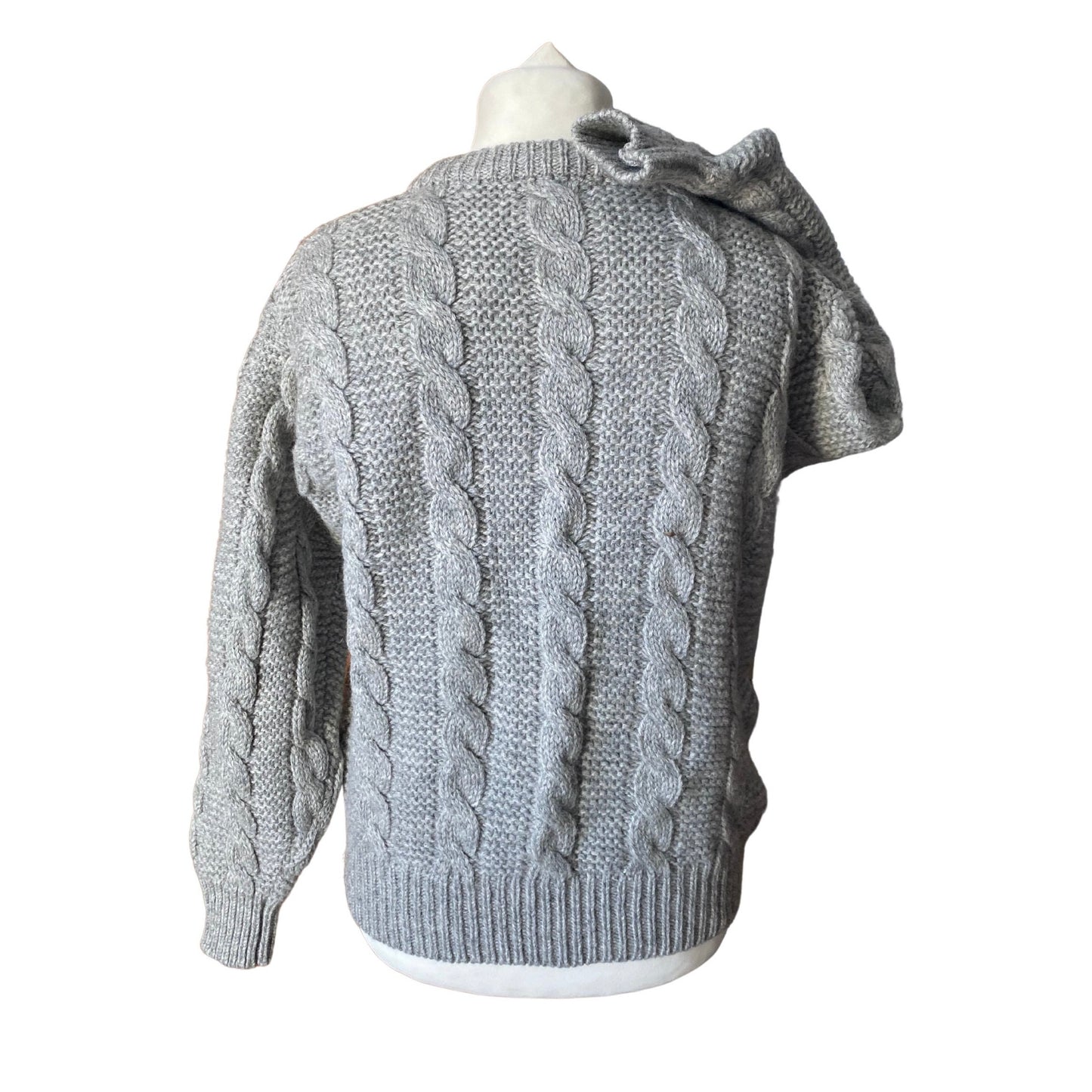 Vintage grey chunky knit wool cardigan with silver coin buttons. Approx UK size 10 -16