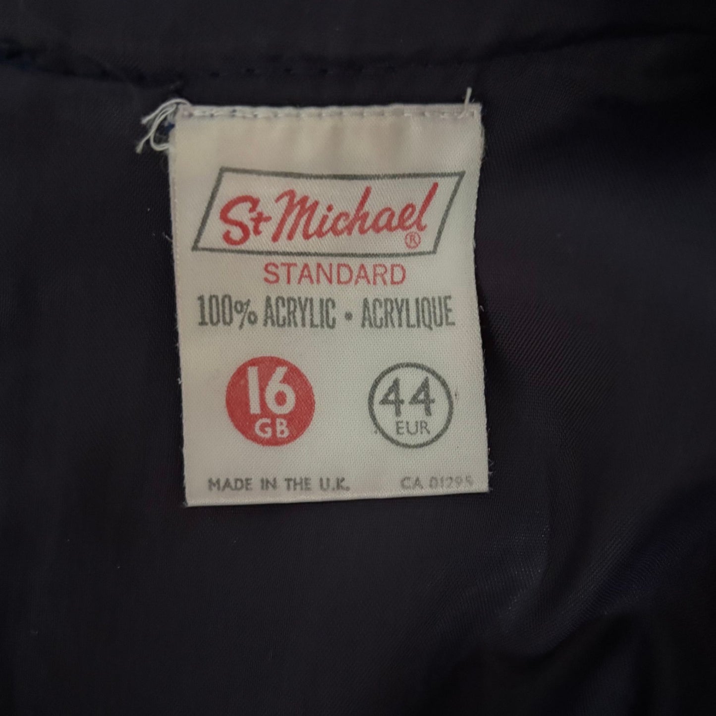 60s navy blue pinafore dress with red brocade trim and matching belt. Approx UK size 12-14