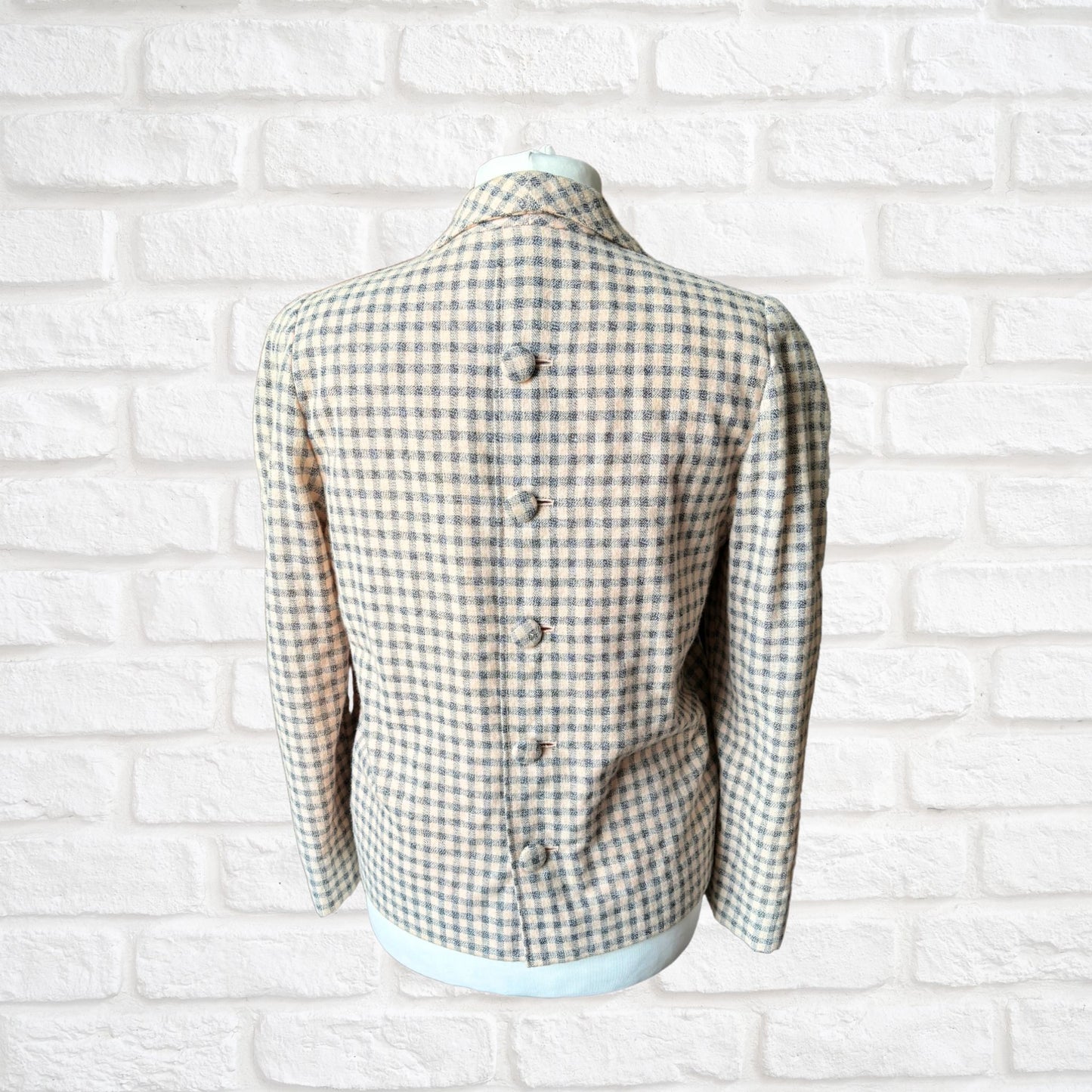 Vintage 80s Pink and Grey Check Long Sleeved Jacket. Approx UK size 12 - 16