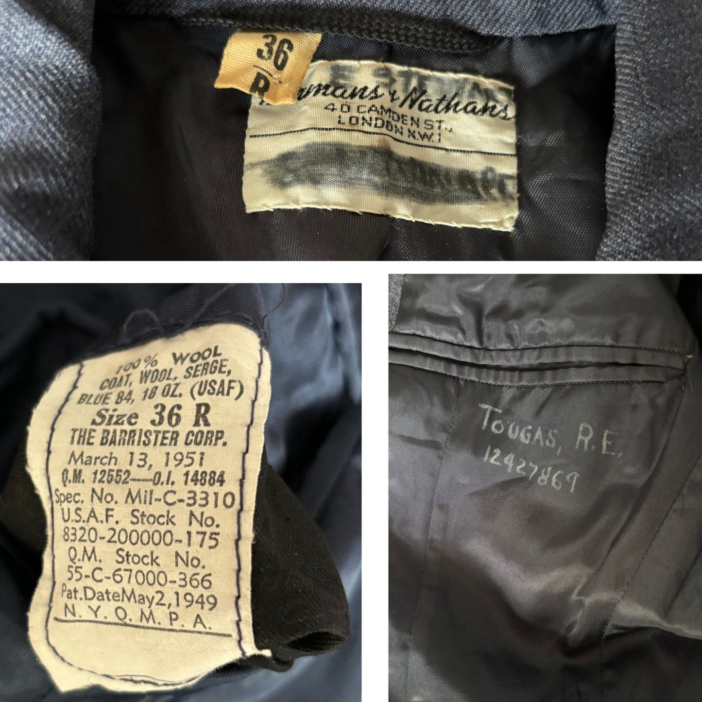 1950s USAF Blue Wool Serge Vintage Military Jacket with Detachable Metal US Pins. Approx UK XS-S (m) 10-12(f)