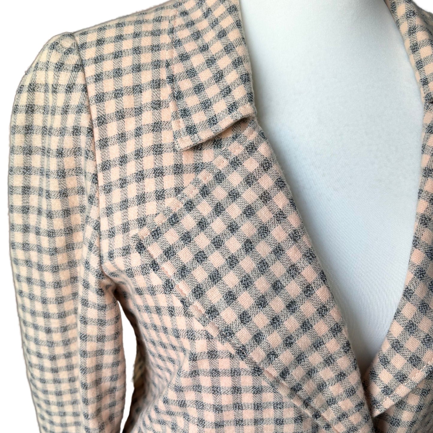 Vintage 80s Pink and Grey Check Long Sleeved Jacket. Approx UK size 12 - 16