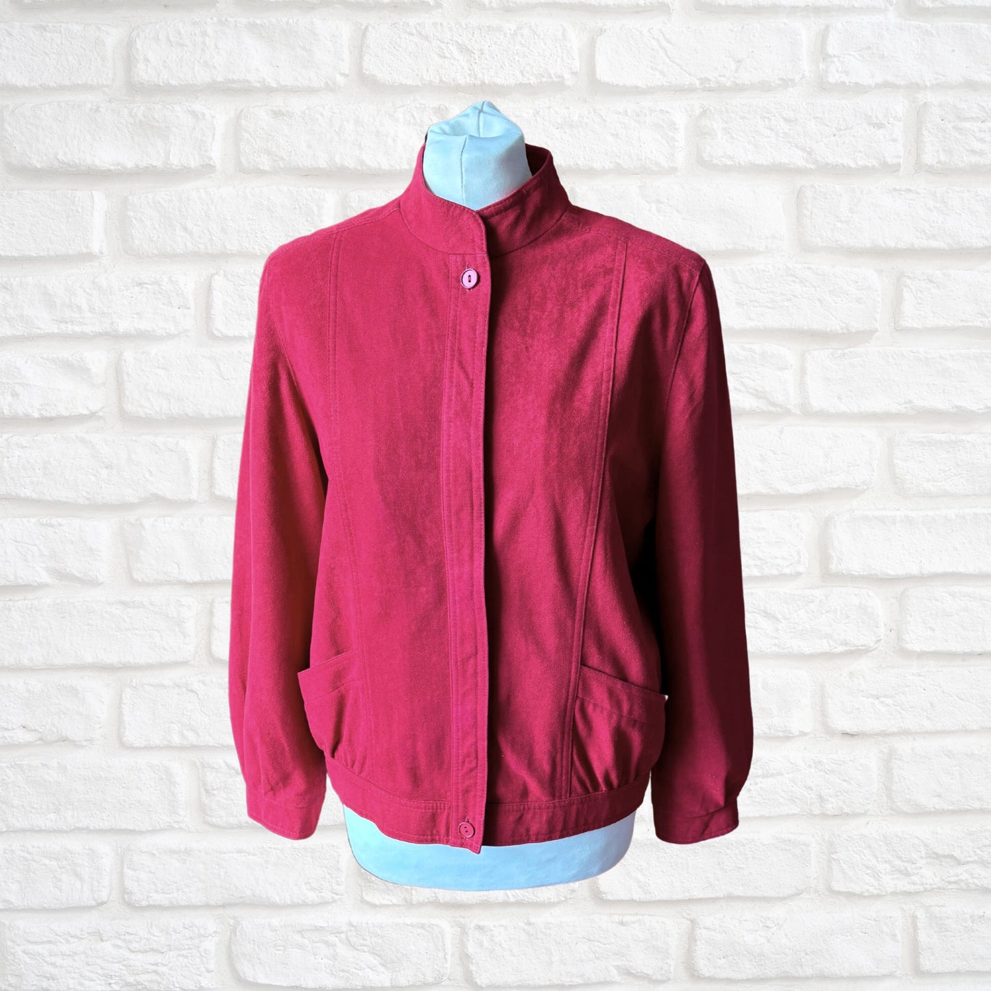 Vintage 80s Cherry Red Moleskin Blouson Style Jacket. Approx UK size 8- 12