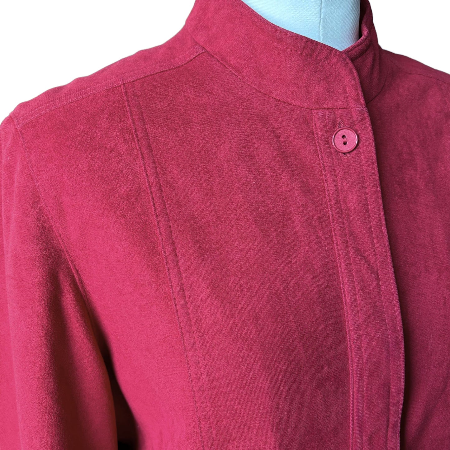 Vintage 80s Cherry Red Moleskin Blouson Style Jacket. Approx UK size 8- 12