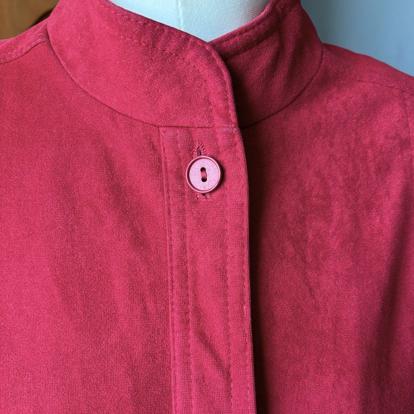 Vintage 80s Cherry Red Moleskin Blouson Style Jacket. Approx UK size 8- 12