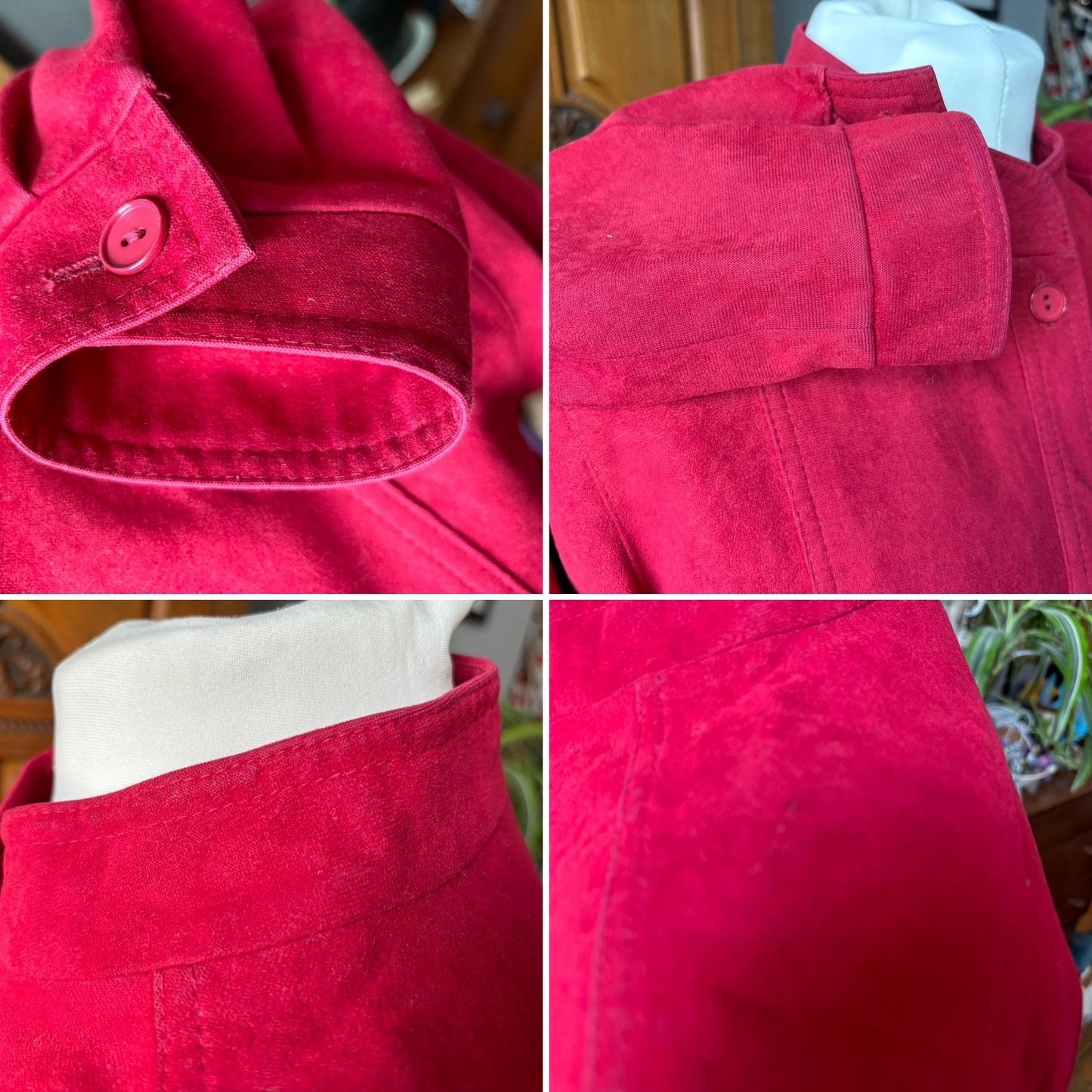 Vintage 80s Cherry Red Moleskin Blouson Style Jacket. Approx UK size 8- 12