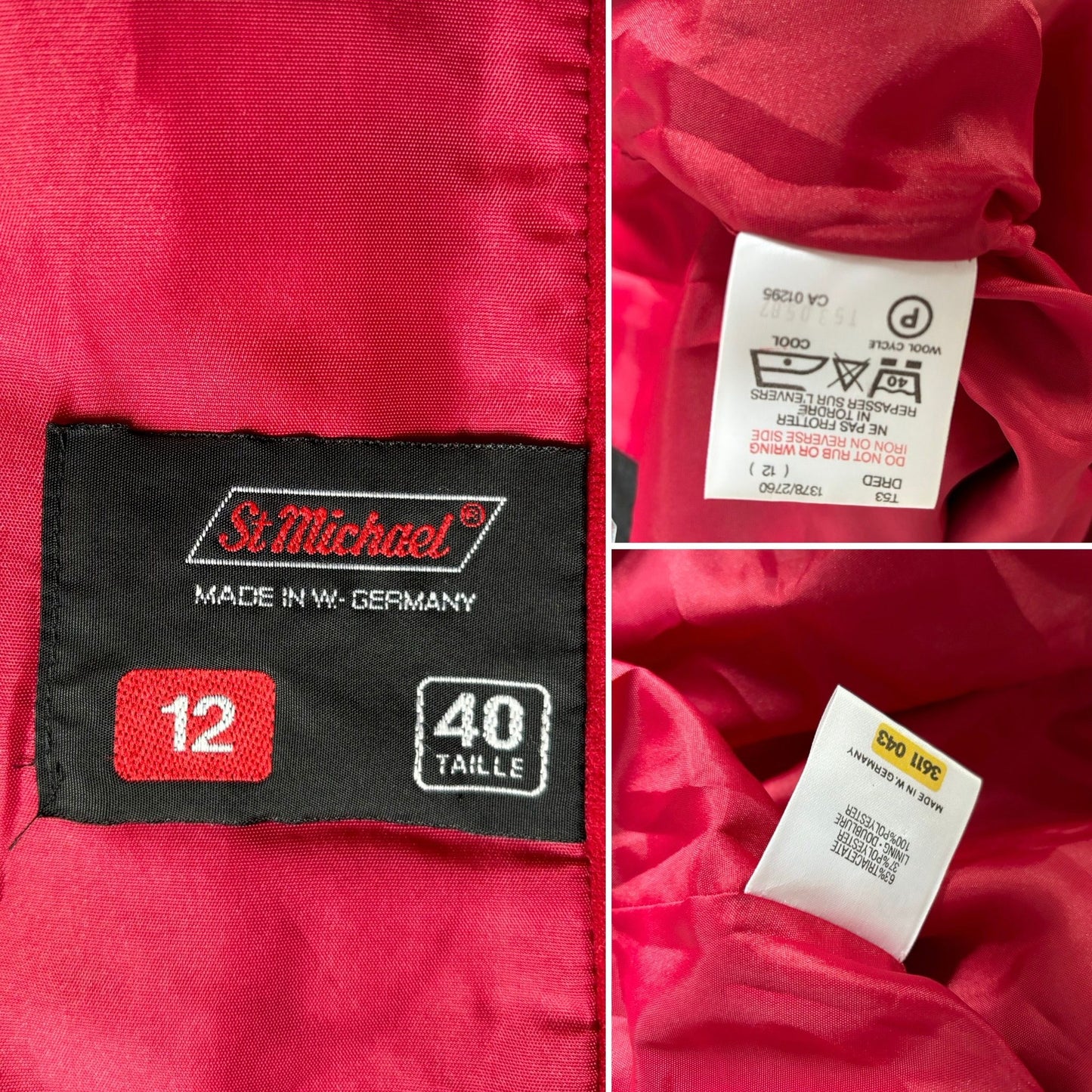 Vintage 80s Cherry Red Moleskin Blouson Style Jacket. Approx UK size 8- 12