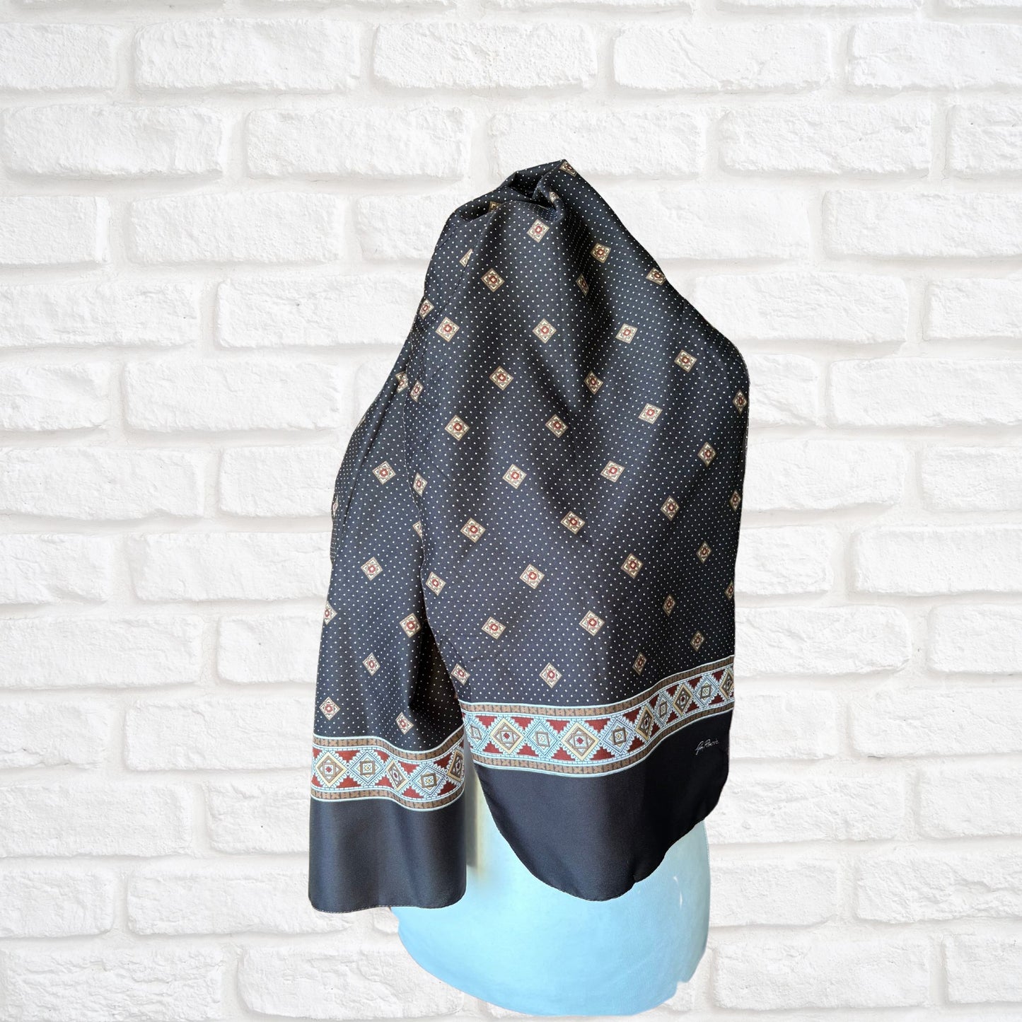 1970s brown and white polka dot / geometric print Gim Renoir scarf.   Great gift idea